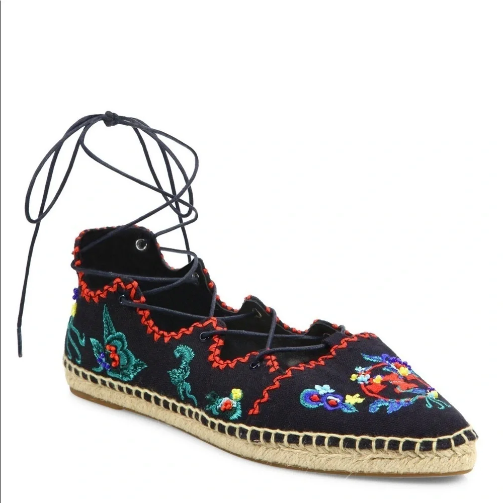 New Tory Burch Sonoma Lace up Embroidered Gillie Espadrille size 7 - Picture 5 of 10